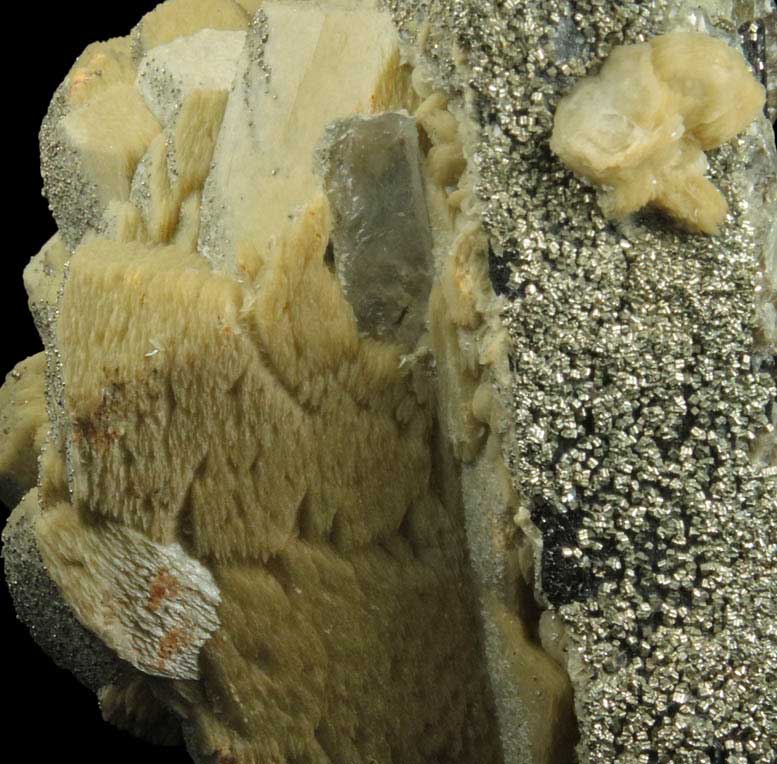 Siderite, Muscovite, Pyrite over Ferberite from Panasqueira Mine, Barroca Grande, 21 km. west of Fundao, Castelo Branco, Portugal