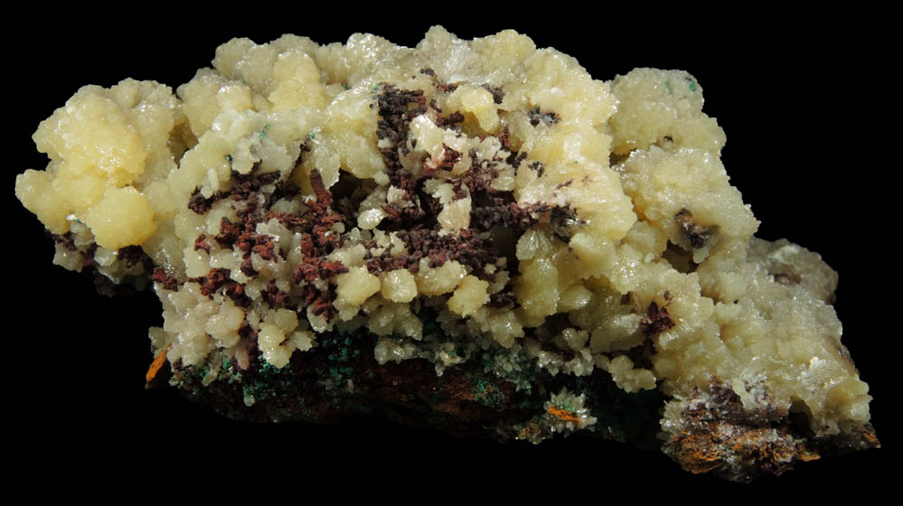 Mimetite with Native Copper and Malachite from Tsumeb Mine, Otavi-Bergland District, Oshikoto, Namibia