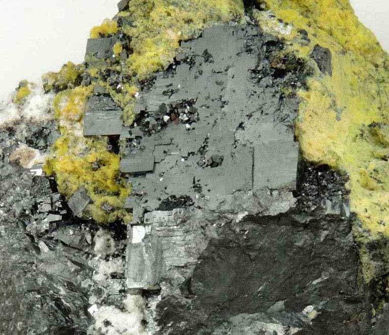 Bixbyite with Ettringite and Brucite from N'Chwaning II Mine, Kalahari Manganese Field, Northern Cape Province, South Africa