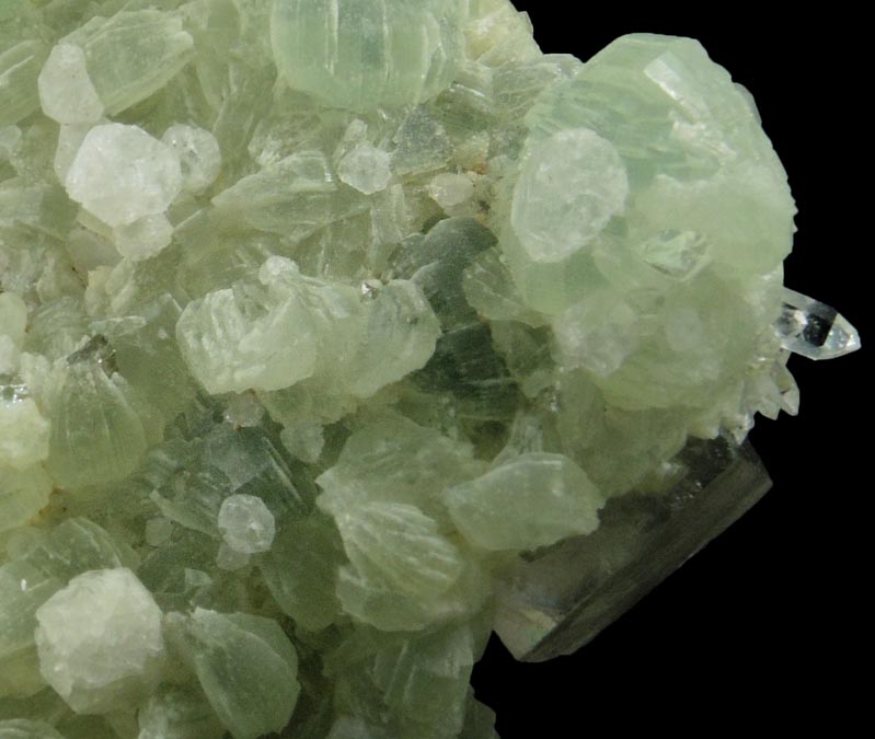 Calcite, Analcime, Quartz on Prehnite from Goboboseb Mountains, 43 km west of Brandberg Mountain, Erongo region, Namibia