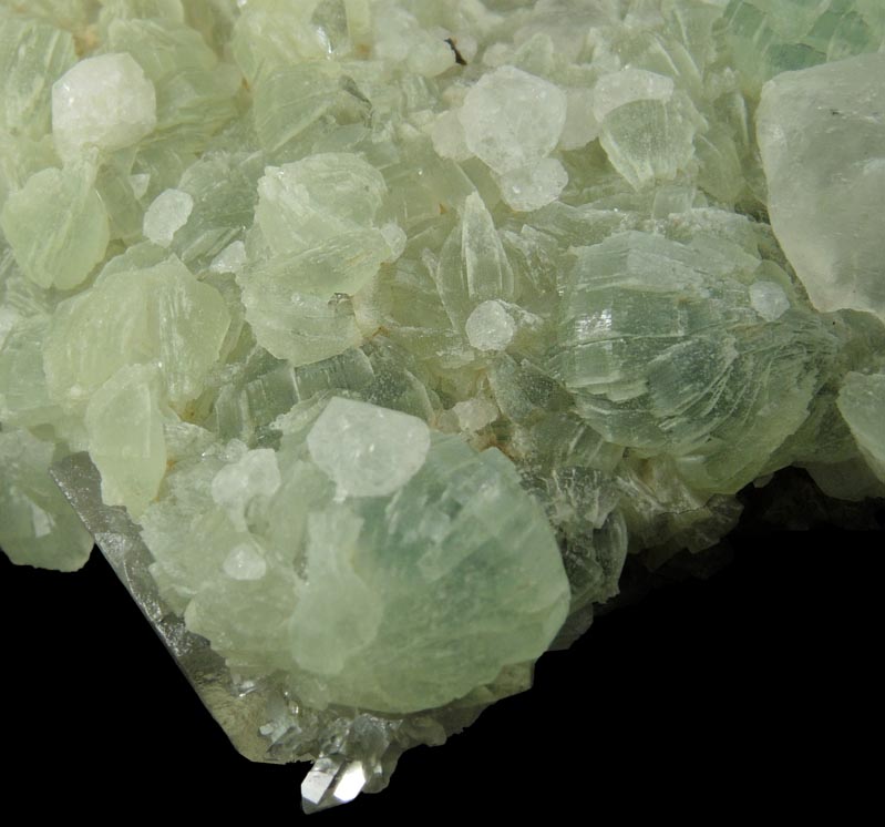 Calcite, Analcime, Quartz on Prehnite from Goboboseb Mountains, 43 km west of Brandberg Mountain, Erongo region, Namibia