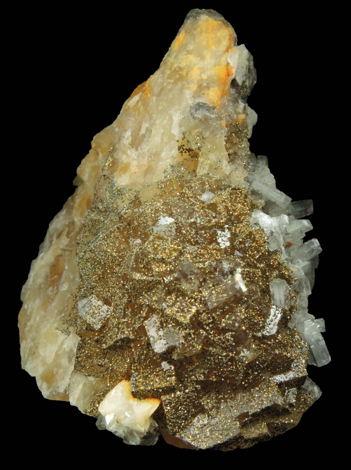 Pyrite and Barite over Fluorite from Moscona Mine, Solis, Villabona District, Asturias, Spain