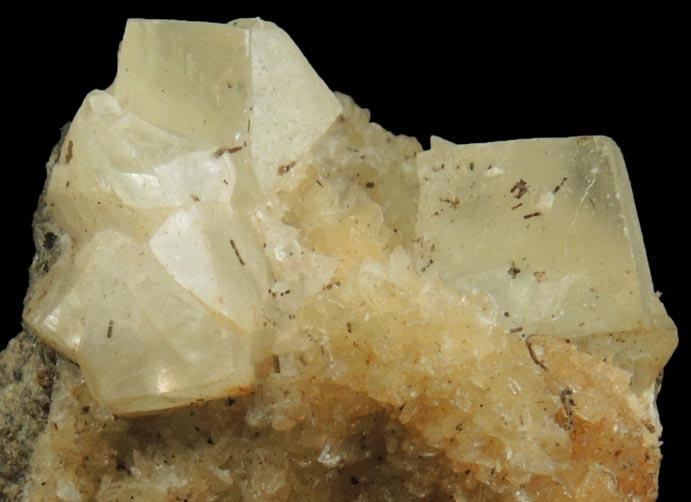 Calcite (twinned crystals) with Stilbite, Goethite from Fanwood Quarry, Watchung, Somerset County, New Jersey