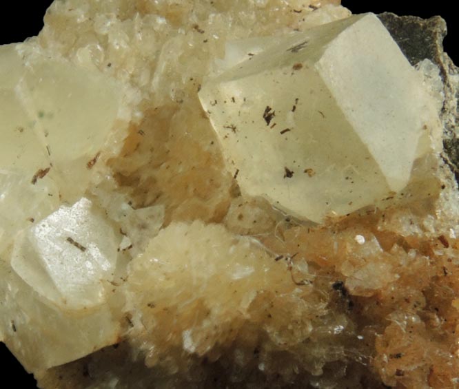 Calcite (twinned crystals) with Stilbite, Goethite from Fanwood Quarry, Watchung, Somerset County, New Jersey