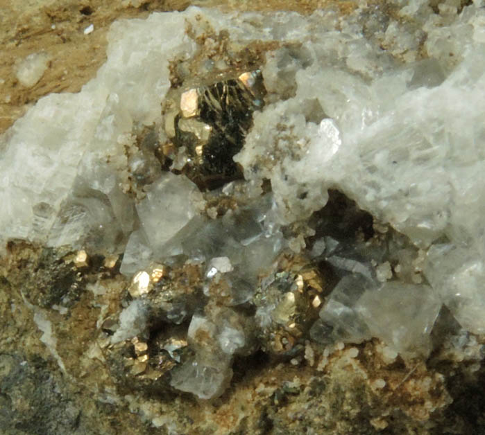 Pyrite in Calcite from Prospect Park Quarry, Prospect Park, Passaic County, New Jersey