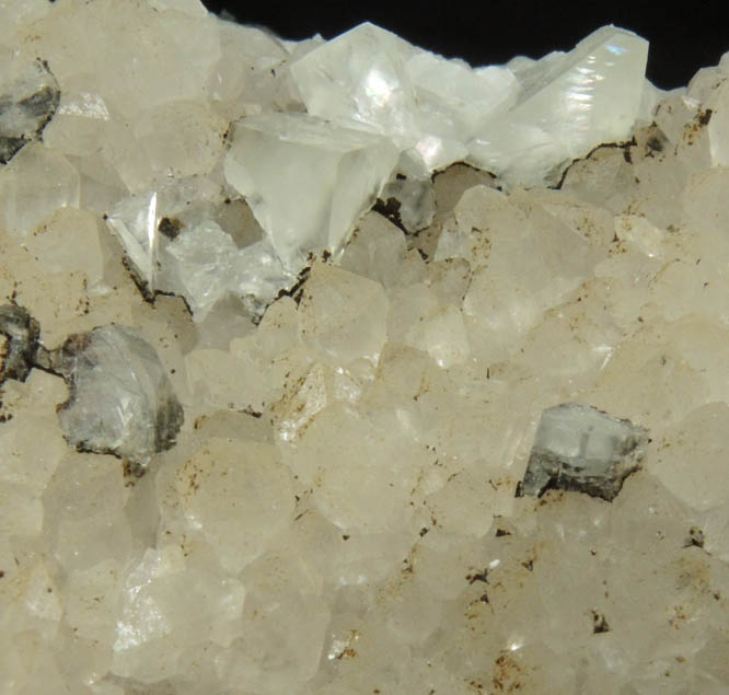 Heulandite and Calcite on Quartz with Chamosite from Prospect Park Quarry, Prospect Park, Passaic County, New Jersey