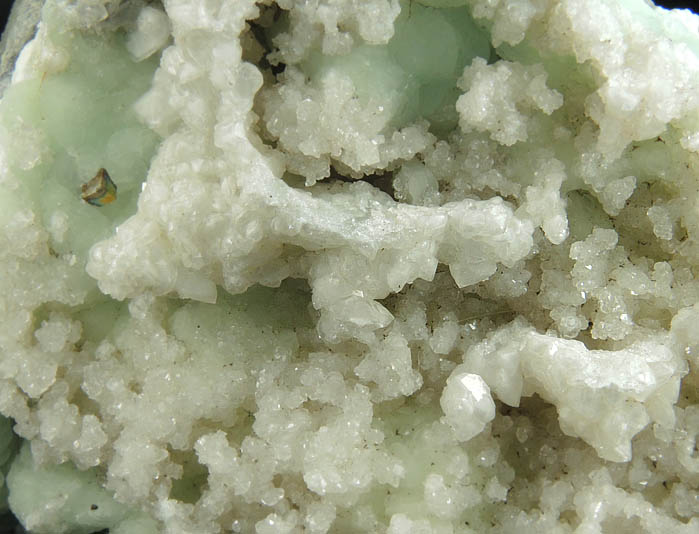 Quartz on Prehnite with Pyrite from Millington Quarry, Bernards Township, Somerset County, New Jersey