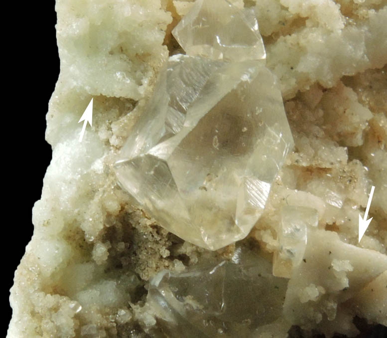 Datolite pseudomorphs after (Calcite or Quartz?) with twinned Calcite from Millington Quarry, Bernards Township, Somerset County, New Jersey