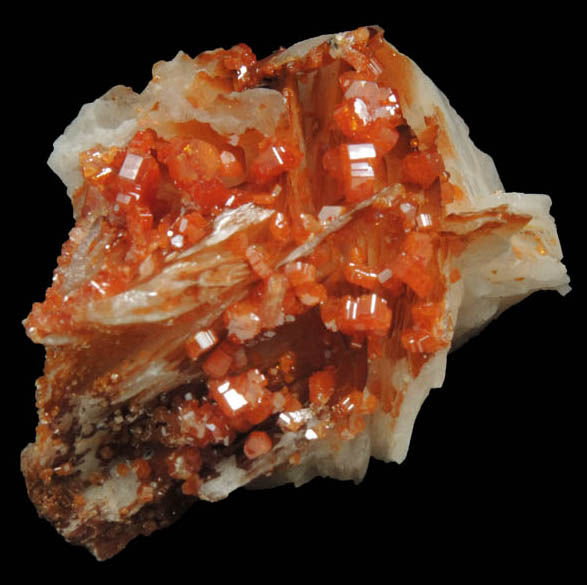 Vanadinite on Barite from Mibladen, Haute Moulouya Basin, Zeida-Aouli-Mibladen belt, Midelt Province, Morocco