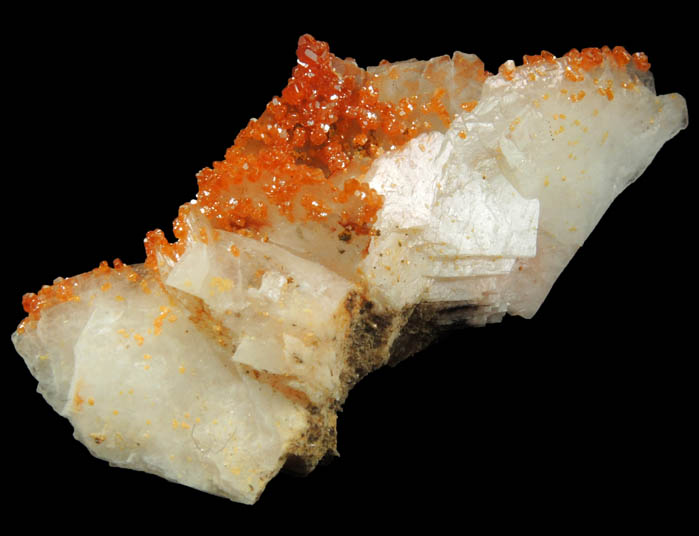 Vanadinite on Barite from Mibladen, Haute Moulouya Basin, Zeida-Aouli-Mibladen belt, Midelt Province, Morocco