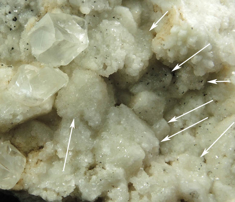 Datolite pseudomorphs after (Calcite or Quartz?) with twinned Calcite from Millington Quarry, Bernards Township, Somerset County, New Jersey