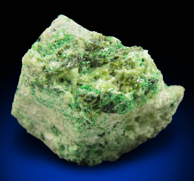 Uvarovite with Chromite cores plus Diopside, Clinozoisite from Fengtien Mine, Conc. S., 5 kilometers west of Fengtien village, Hualien, Taiwan