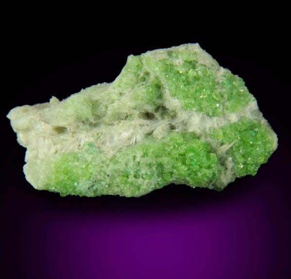 Uvarovite Garnet on Tremolite from Fengtien Mine, Conc. S., 5 kilometers west of Fengtien village,  Hualien, Taiwan