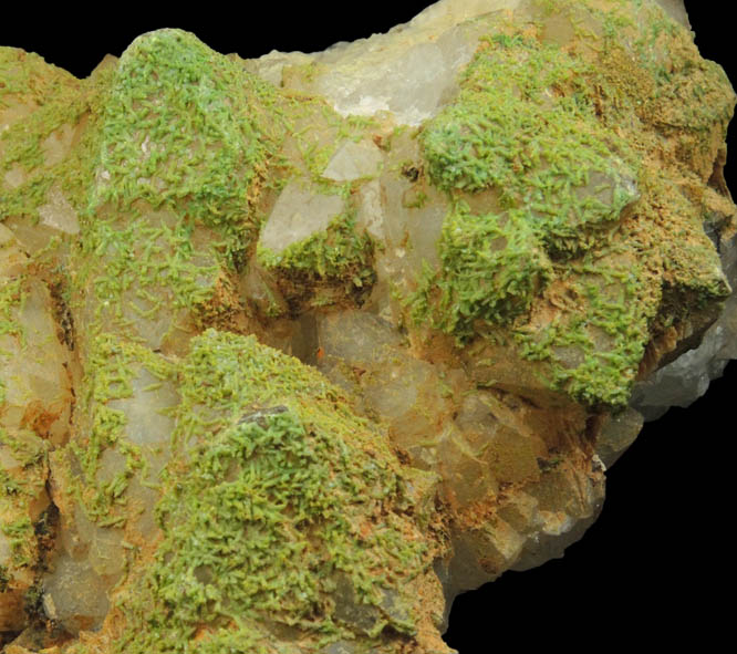 Pyromorphite over Quartz from Sarrowcole Vein, Laverock Hall, Leadhills, South Lanarkshire, Strathclyde, Scotland