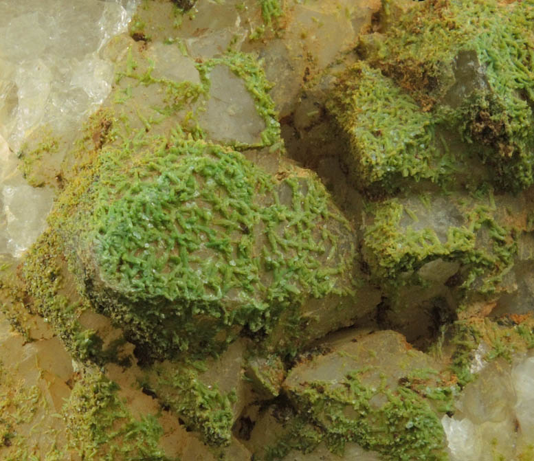 Pyromorphite over Quartz from Sarrowcole Vein, Laverock Hall, Leadhills, South Lanarkshire, Strathclyde, Scotland