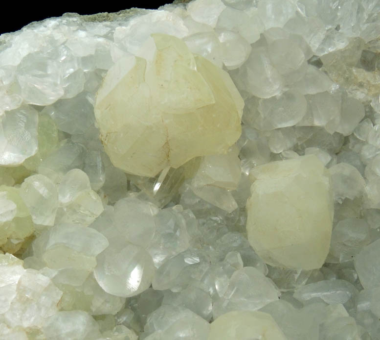 Datolite on Calcite over Prehnite from Prospect Park Quarry, Prospect Park, Passaic County, New Jersey