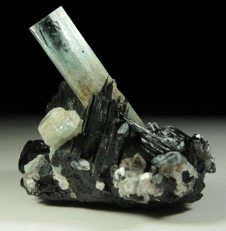 Beryl var. Aquamarine with Foitite Tourmaline from Erongo Mountains, 20 km north of Usakos, Damaraland, Namibia