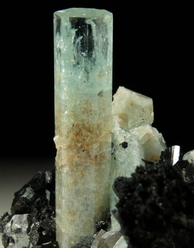 Beryl var. Aquamarine with Foitite Tourmaline from Erongo Mountains, 20 km north of Usakos, Damaraland, Namibia