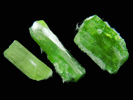 Diopside (chrome-rich) set of three crystals from Fengtien Mine, Conc. A2., 5 kilometers west of Fengtien village, Hualien, Taiwan