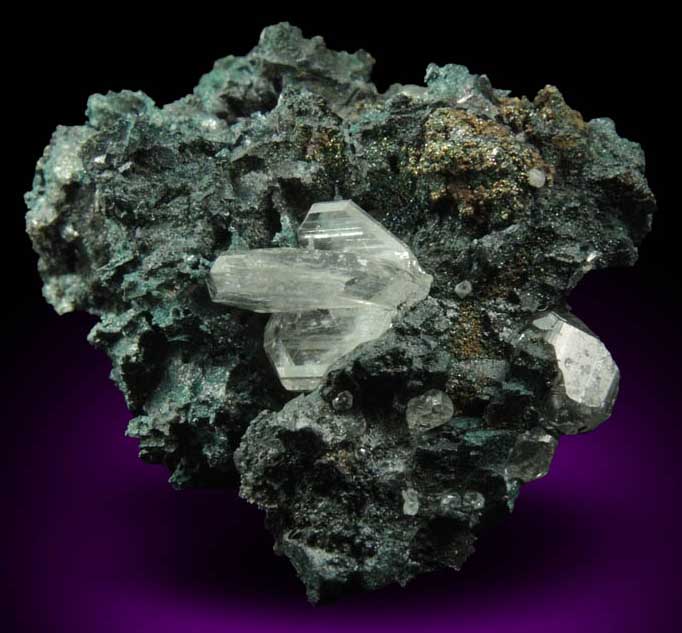 Cerussite (twinned crystals) on Tennantite from Tsumeb Mine, 3rd Oxide Zone, Otavi-Bergland District, Oshikoto, Namibia