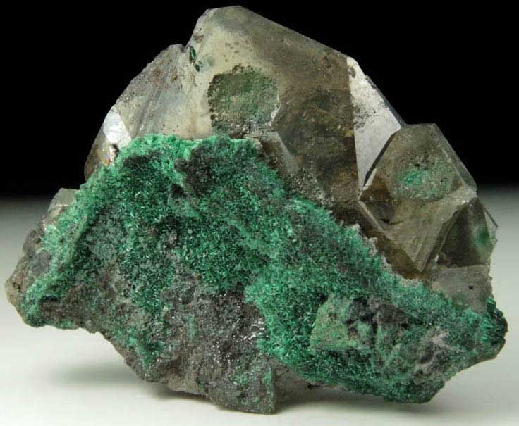 Malachite on Cerussite from Tsumeb Mine, Otavi-Bergland District, Oshikoto, Namibia