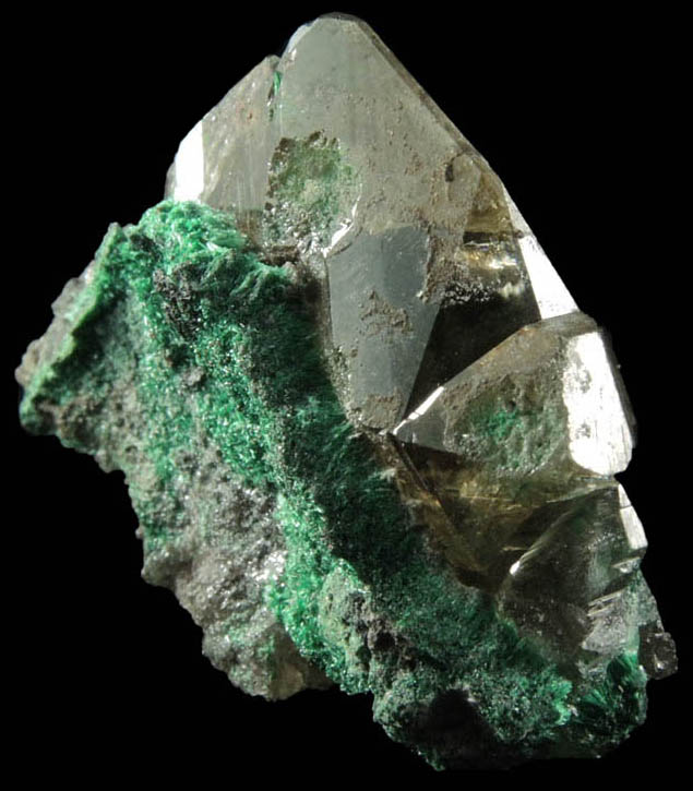 Malachite on Cerussite from Tsumeb Mine, Otavi-Bergland District, Oshikoto, Namibia