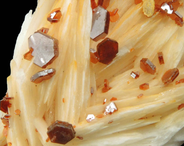 Vanadinite on Barite from Mibladen, Haute Moulouya Basin, Zeida-Aouli-Mibladen belt, Midelt Province, Morocco