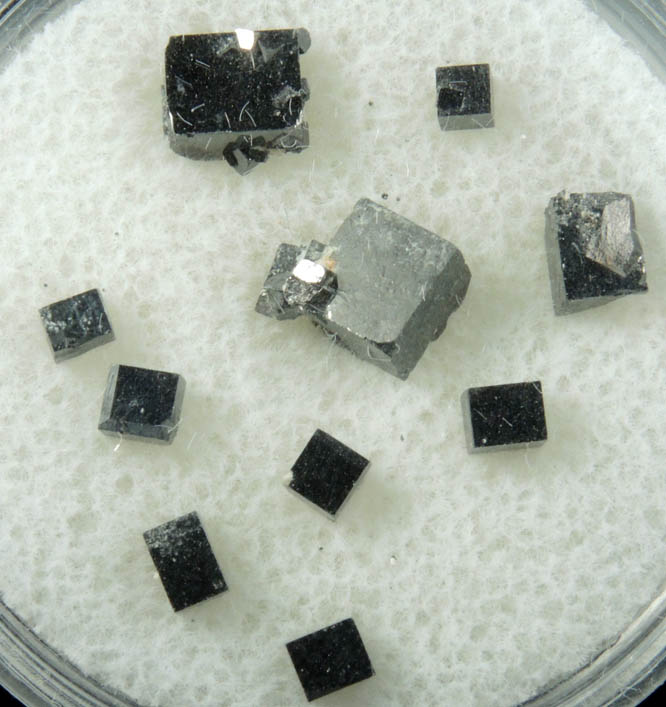 Magnetite exhibiting rare cubic habit (set of 10 crystals) from ZCA Mine No. 4, Fowler Ore Body, 2500' Level, Balmat, St. Lawrence County, New York
