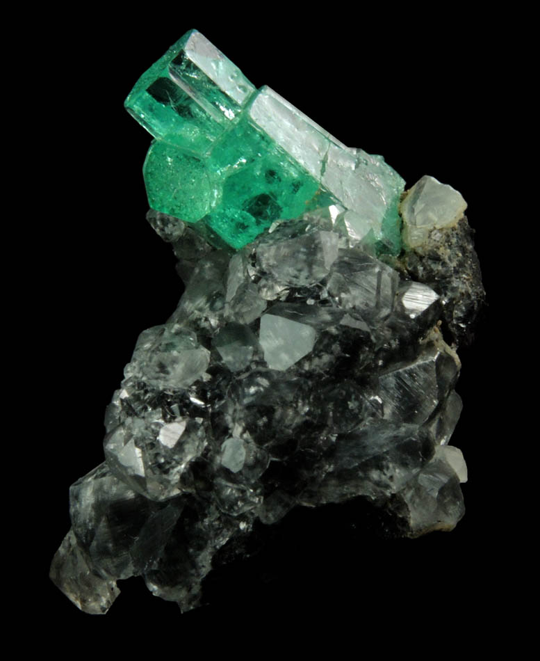 Beryl var. Emerald on Calcite from Polveros Mine, Vasquez-Yacop District, Boyac Department, Colombia