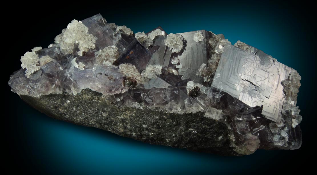 Calcite on Fluorite from Boltsburn Mine, West Side, near the forehead, Rookhope, County Durham, England