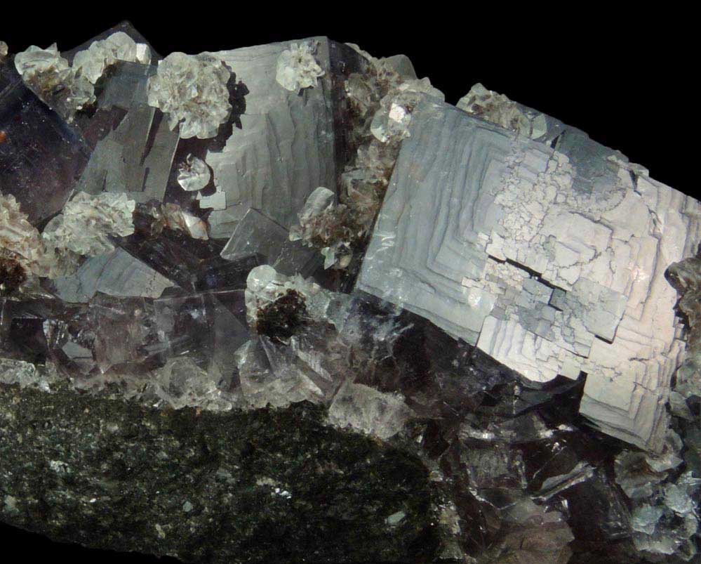 Calcite on Fluorite from Boltsburn Mine, West Side, near the forehead, Rookhope, County Durham, England