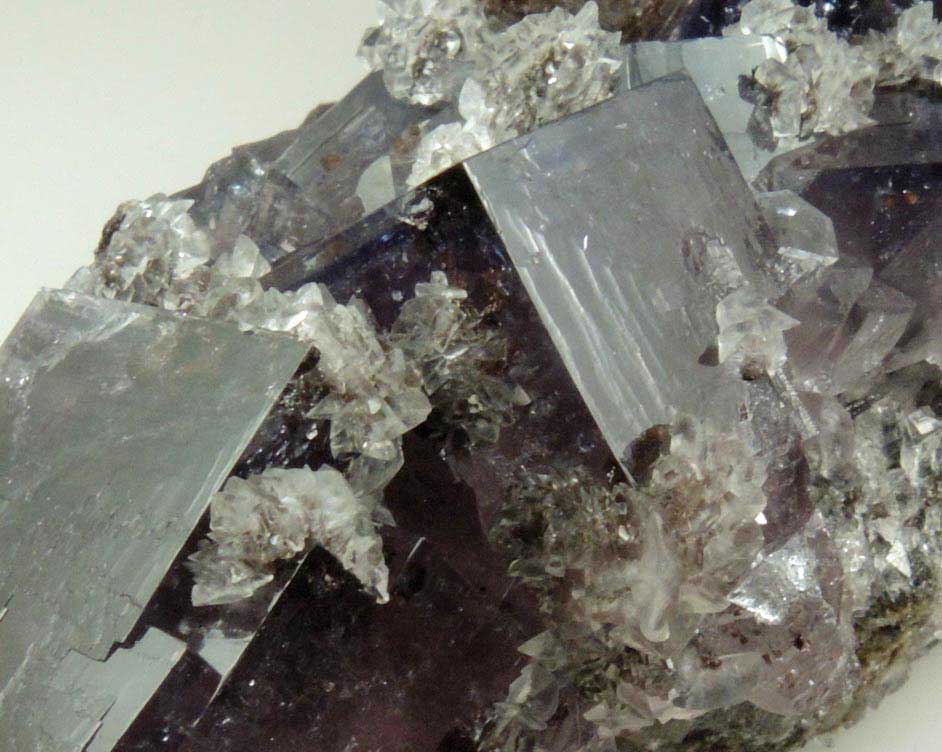 Calcite on Fluorite from Boltsburn Mine, West Side, near the forehead, Rookhope, County Durham, England