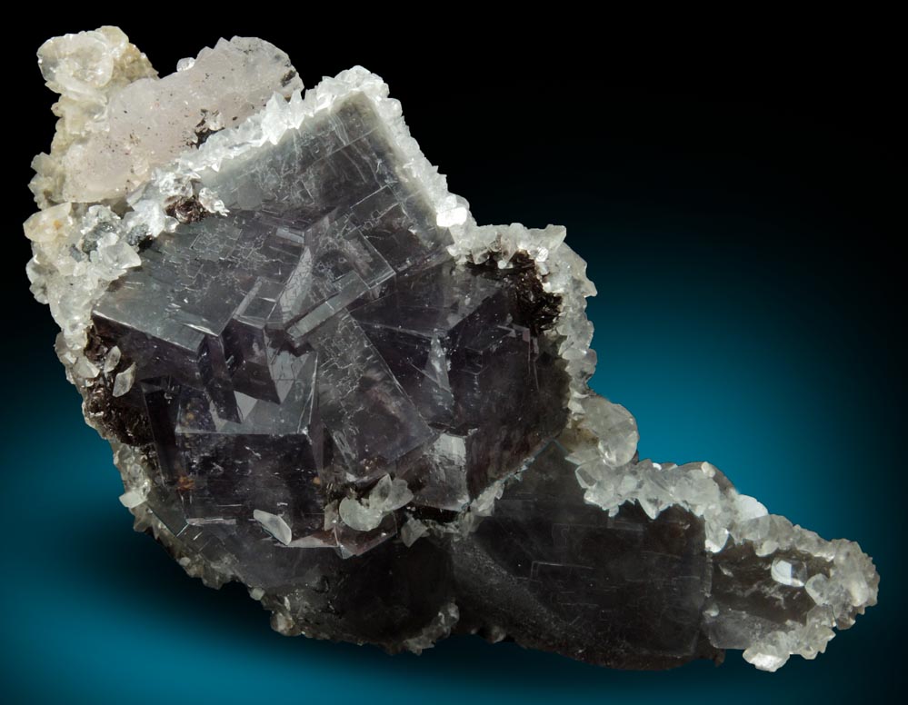 Calcite on Fluorite from Boltsburn Mine, West Side, near the forehead, Rookhope, County Durham, England
