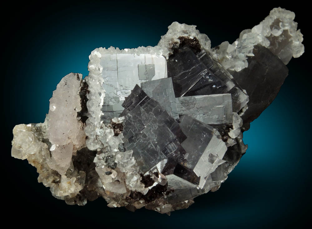 Calcite on Fluorite from Boltsburn Mine, West Side, near the forehead, Rookhope, County Durham, England