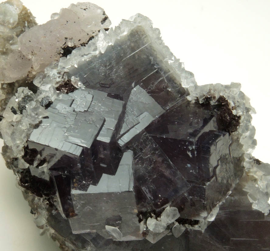 Calcite on Fluorite from Boltsburn Mine, West Side, near the forehead, Rookhope, County Durham, England