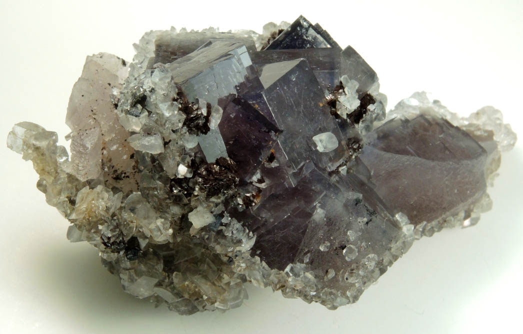 Calcite on Fluorite from Boltsburn Mine, West Side, near the forehead, Rookhope, County Durham, England