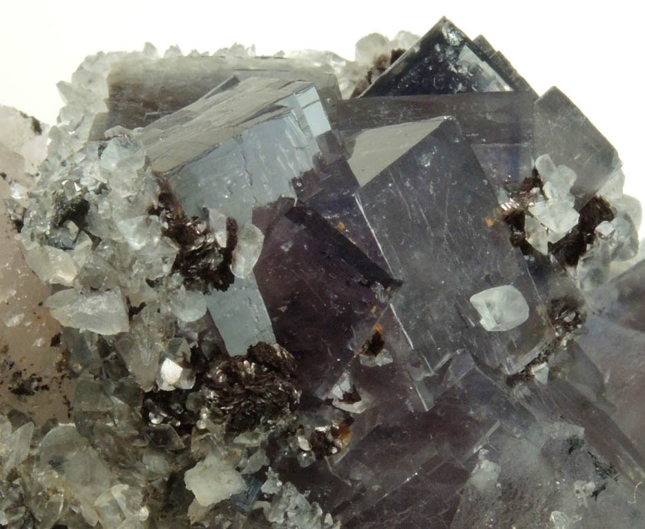 Calcite on Fluorite from Boltsburn Mine, West Side, near the forehead, Rookhope, County Durham, England