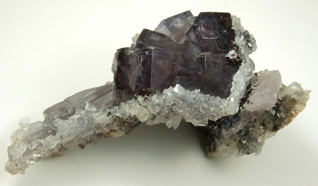 Calcite on Fluorite from Boltsburn Mine, West Side, near the forehead, Rookhope, County Durham, England