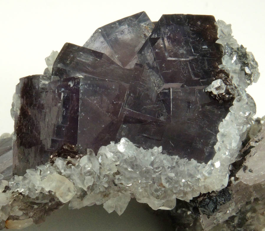 Calcite on Fluorite from Boltsburn Mine, West Side, near the forehead, Rookhope, County Durham, England