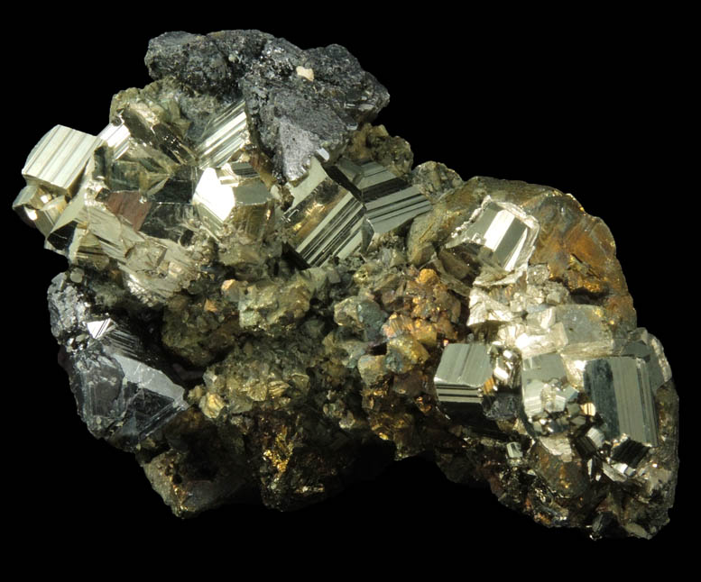 Pyrite on Chalcopyrite with Sphalerite from Gyudyurska Mine, Zlatograd, Smolyan Oblast, Bulgaria