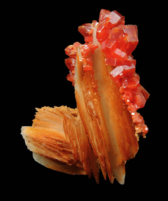 Vanadinite on Barite from Mibladen, Haute Moulouya Basin, Zeida-Aouli-Mibladen belt, Midelt Province, Morocco