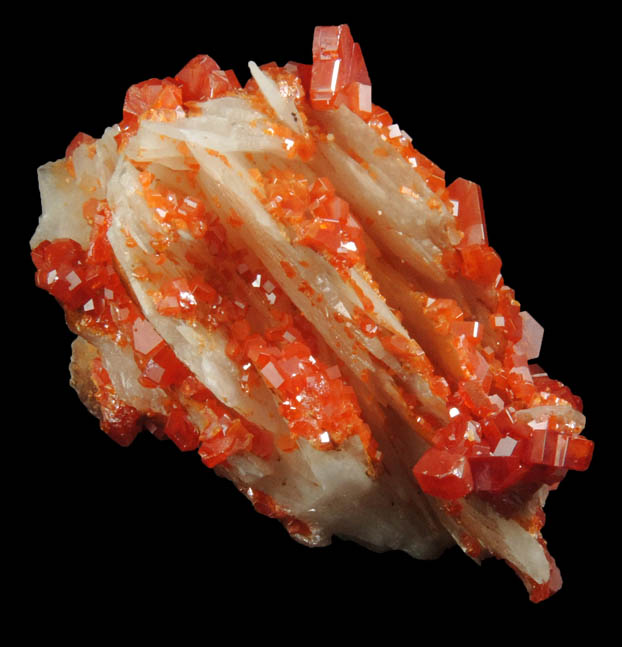 Vanadinite on Barite from Mibladen, Haute Moulouya Basin, Zeida-Aouli-Mibladen belt, Midelt Province, Morocco