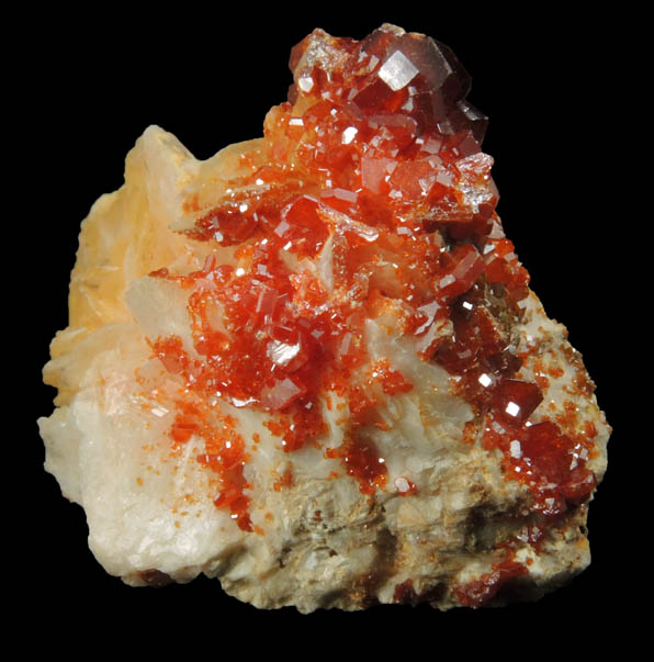 Vanadinite on Barite from Mibladen, Haute Moulouya Basin, Zeida-Aouli-Mibladen belt, Midelt Province, Morocco