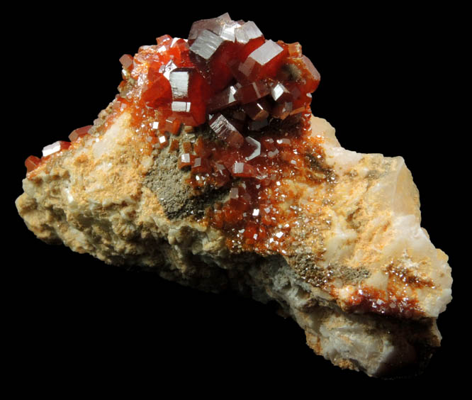 Vanadinite on Barite from Mibladen, Haute Moulouya Basin, Zeida-Aouli-Mibladen belt, Midelt Province, Morocco