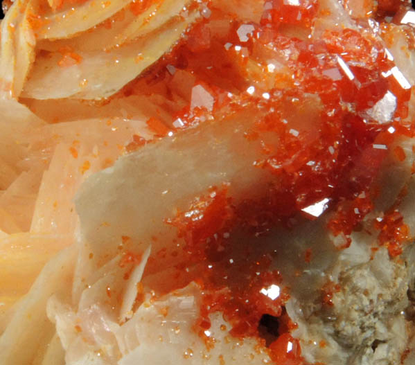 Vanadinite on Barite from Mibladen, Haute Moulouya Basin, Zeida-Aouli-Mibladen belt, Midelt Province, Morocco