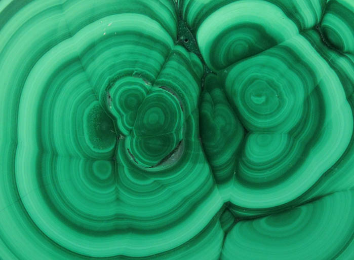 Malachite (polished slice of concentric-growth malachite) from Kolwezi Mining District, 240 km WNW of  Lubumbashi, Katanga Copperbelt, Lualaba Province, Democratic Republic of the Congo