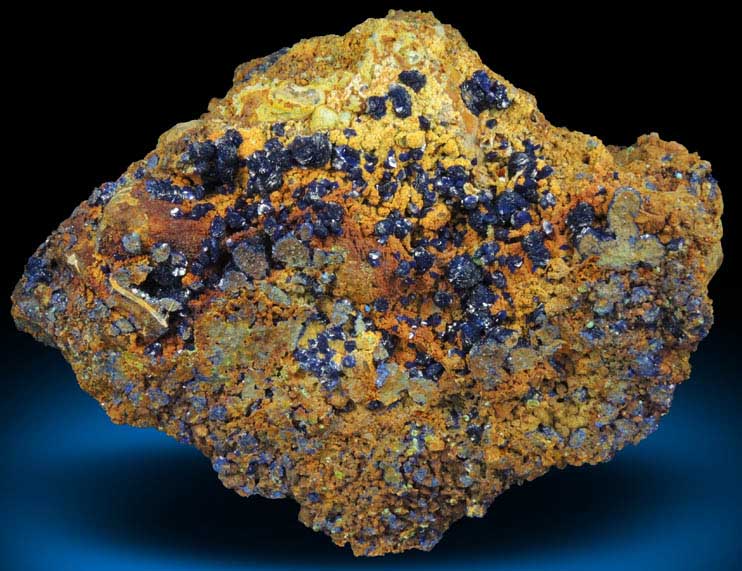 Azurite with minor Malachite on conglomerate from Ray Mine, Mineral Creek District, Pinal County, Arizona