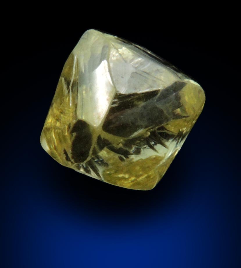 Diamond (1.36 carat gem-grade yellow octahedral uncut diamond) from Oranjemund District, southern coastal Namib Desert, Namibia