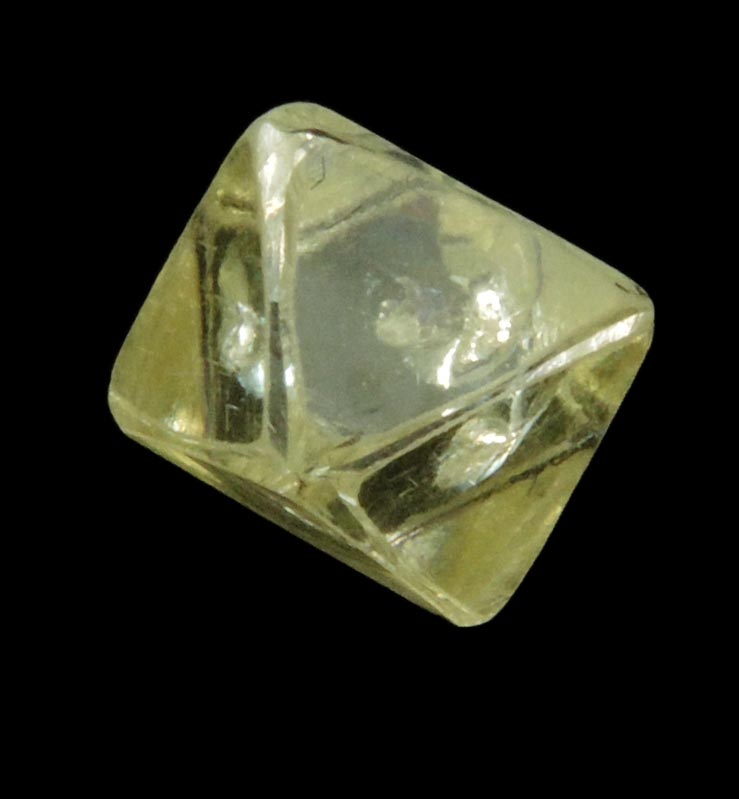 Diamond (2.11 carat yellow glassy octahedral rough uncut diamond) from Northern Cape Province, South Africa