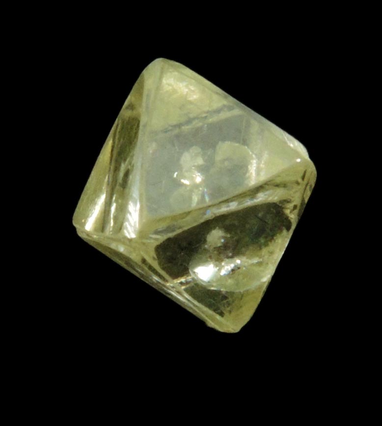 Diamond (2.11 carat yellow glassy octahedral rough uncut diamond) from Northern Cape Province, South Africa